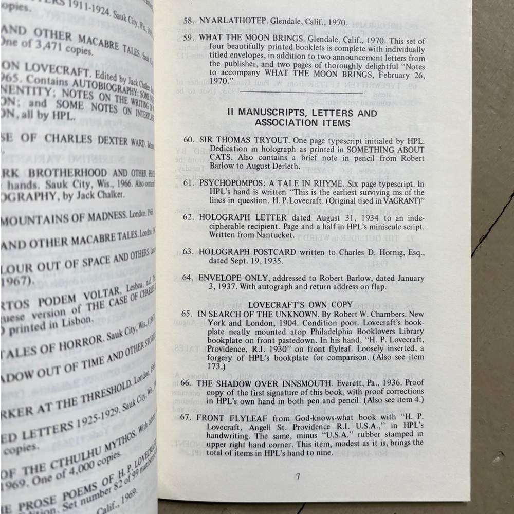 1970 Howard Phillips Lovecraft Book Catalogue Necronimicon Innsmouth Cthulhu - Picture 3 of 7